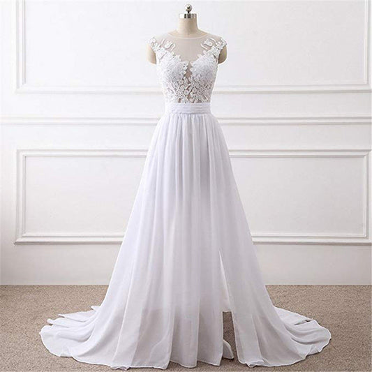 Robe de mariée simple en chiffon blanc avec fente, robes de soirée charmantes, robes de cérémonie.