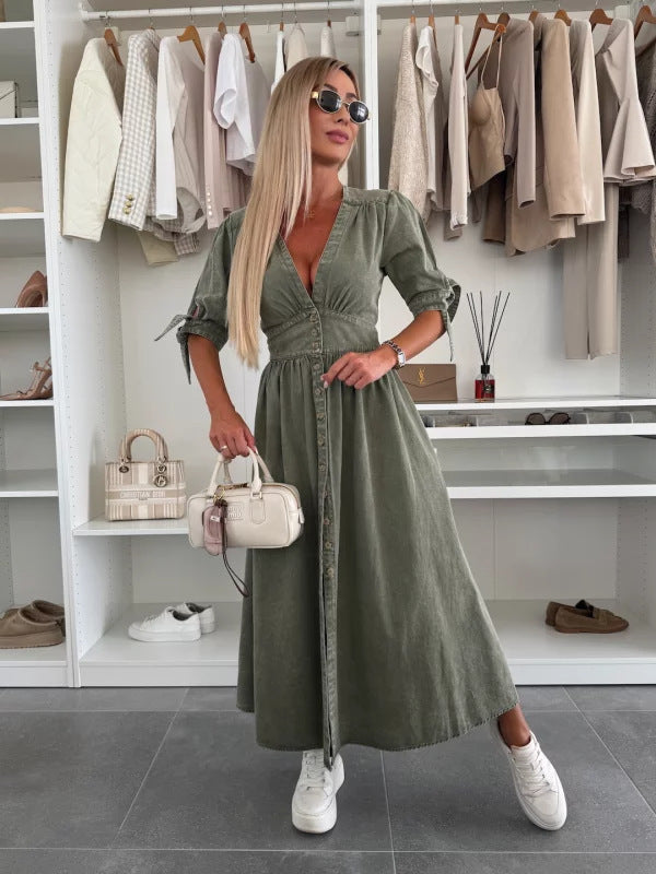 Robe en Jean Sexy à Col en V - Nouvelle Collection - VoltÉlan